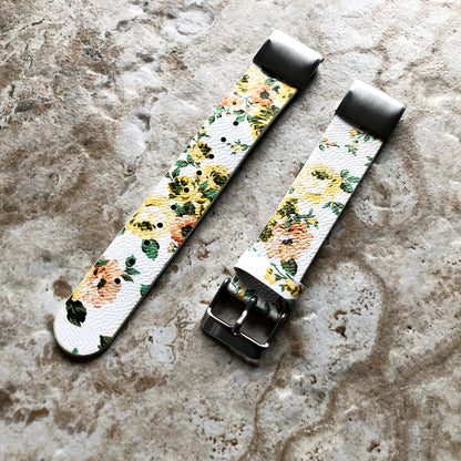 Garmin Yellow Floral FL1 Band for D2 Delta S Instinct 2S Descent Mk2S Mk3 Mk3i 43mm Approach S70 42mm Leather Quick Fit Watch Strap A20B18