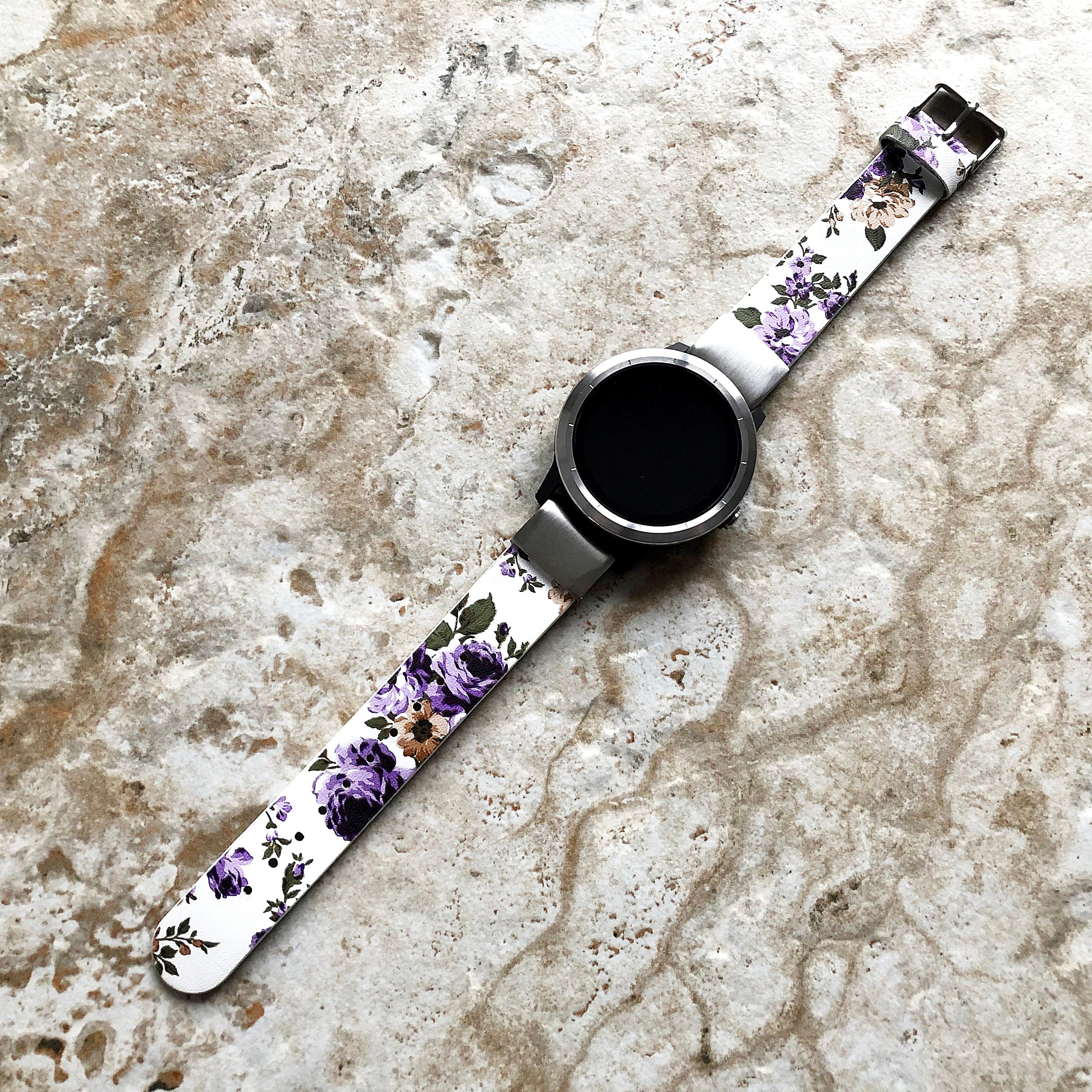 Garmin Purple Floral FL-4 Bands Compatible with fenix 8 43mm 7S Pro Solar Sapphire fenix 6S Pro Leather Strap Quick Fit Watch Bands A20-B18