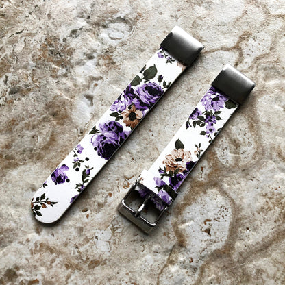 Garmin Purple Floral FL-4 Bands Compatible with fenix 8 43mm 7S Pro Solar Sapphire fenix 6S Pro Leather Strap Quick Fit Watch Bands A20-B18
