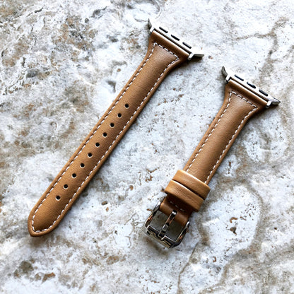 Apple Light Brown Color Band for iWatch Ultra 2 49mm and 9 8 Series 41mm 45mm Case Slim Handmade Elegant Leather Strap Bracelet
