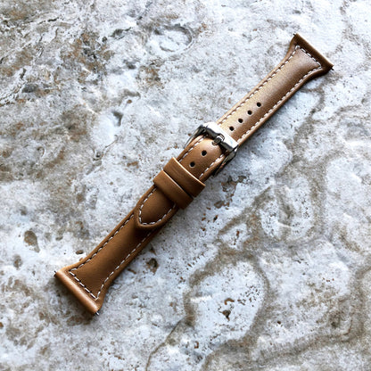 Fitbit Versa Lite 2 3 4 Sense 2 Band Light Brown Slim Elegant Leather Strap with Stitching and Quick Release Pins Adapters Silver Rose Gold