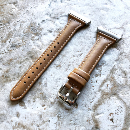 Fitbit Ionic Light Brown Slim Elegant Soft Leather Band Strap Bracelet for Smartwatch Quick Release Adapters in Silver Rose Gold Black