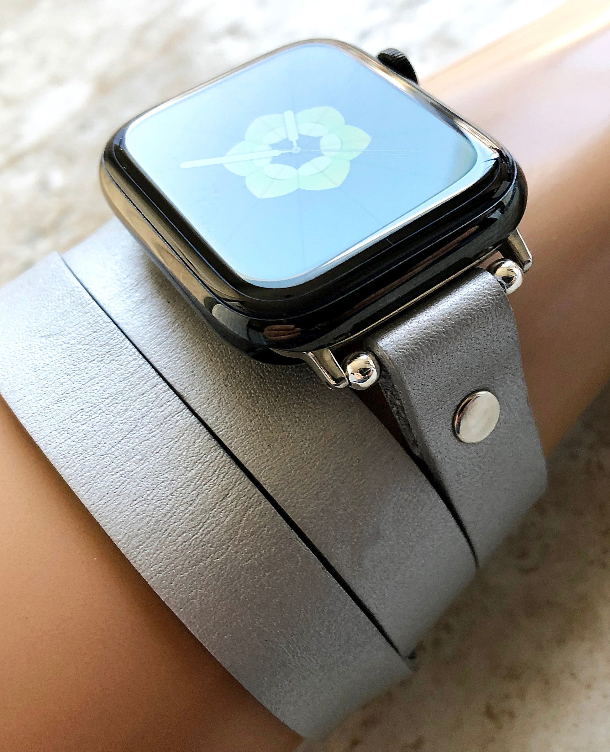 Apple Silver Color Triple Wrap Around Wrist Leather Elegant Band for iWatch All Series 38mm 40mm 41mm 42mm 44mm 45mm 49mm Bracelet Strap