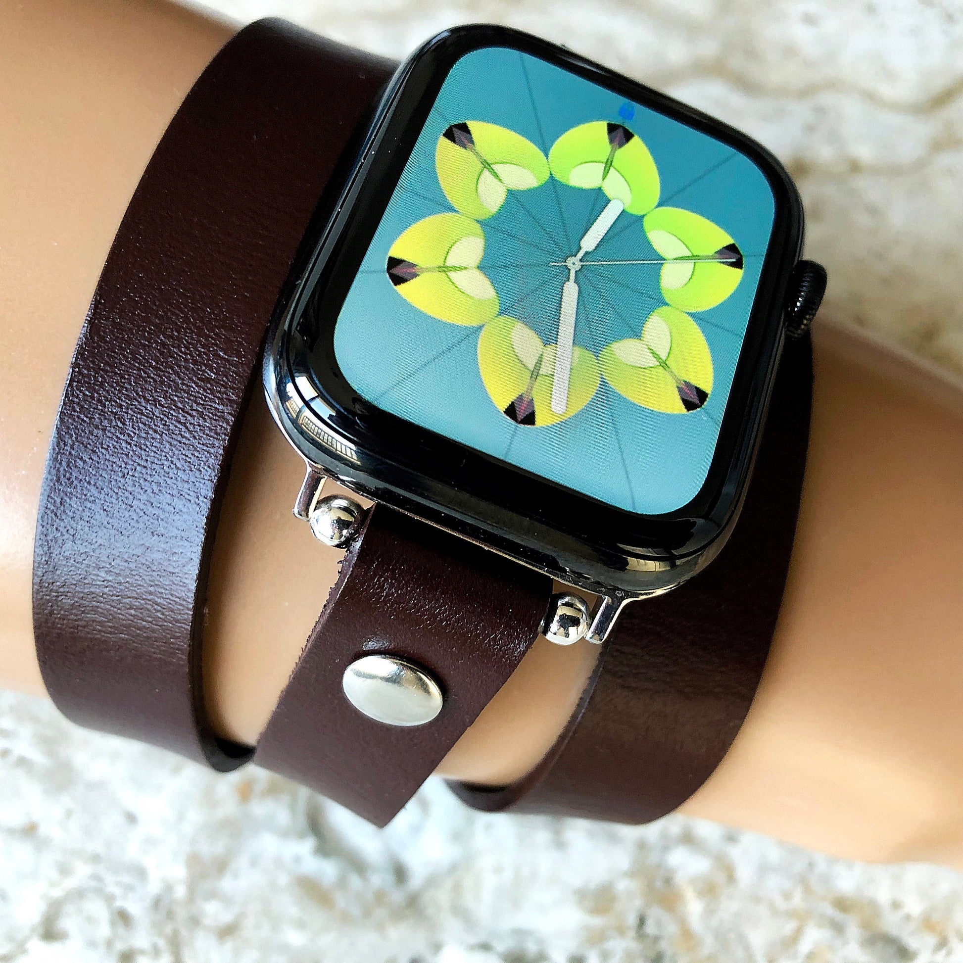 Apple Brown Color Triple Wrap Around Wrist Leather Elegant Band for iWatch All Series 38mm 40mm 41mm 42mm 44mm 45mm 49mm Bracelet Straps