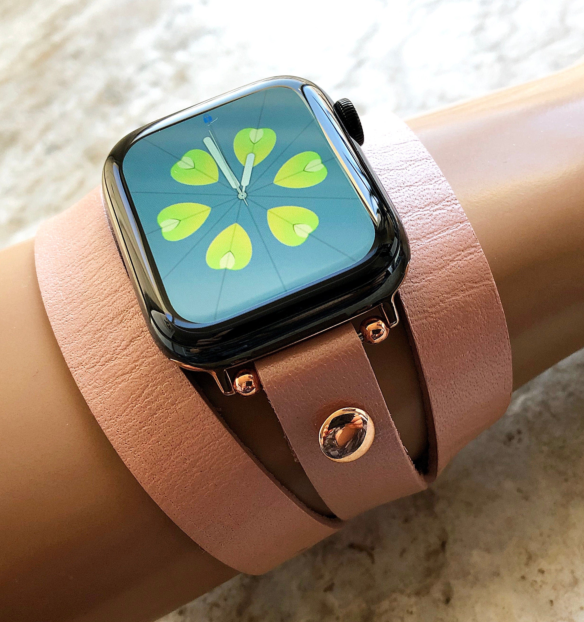 Apple Rose Gold Color Triple Wrap Around Wrist Leather Band for iWatch Ultra 2 49mm and 9 8 Series 41mm 45mm Case Edition Bracelet Straps