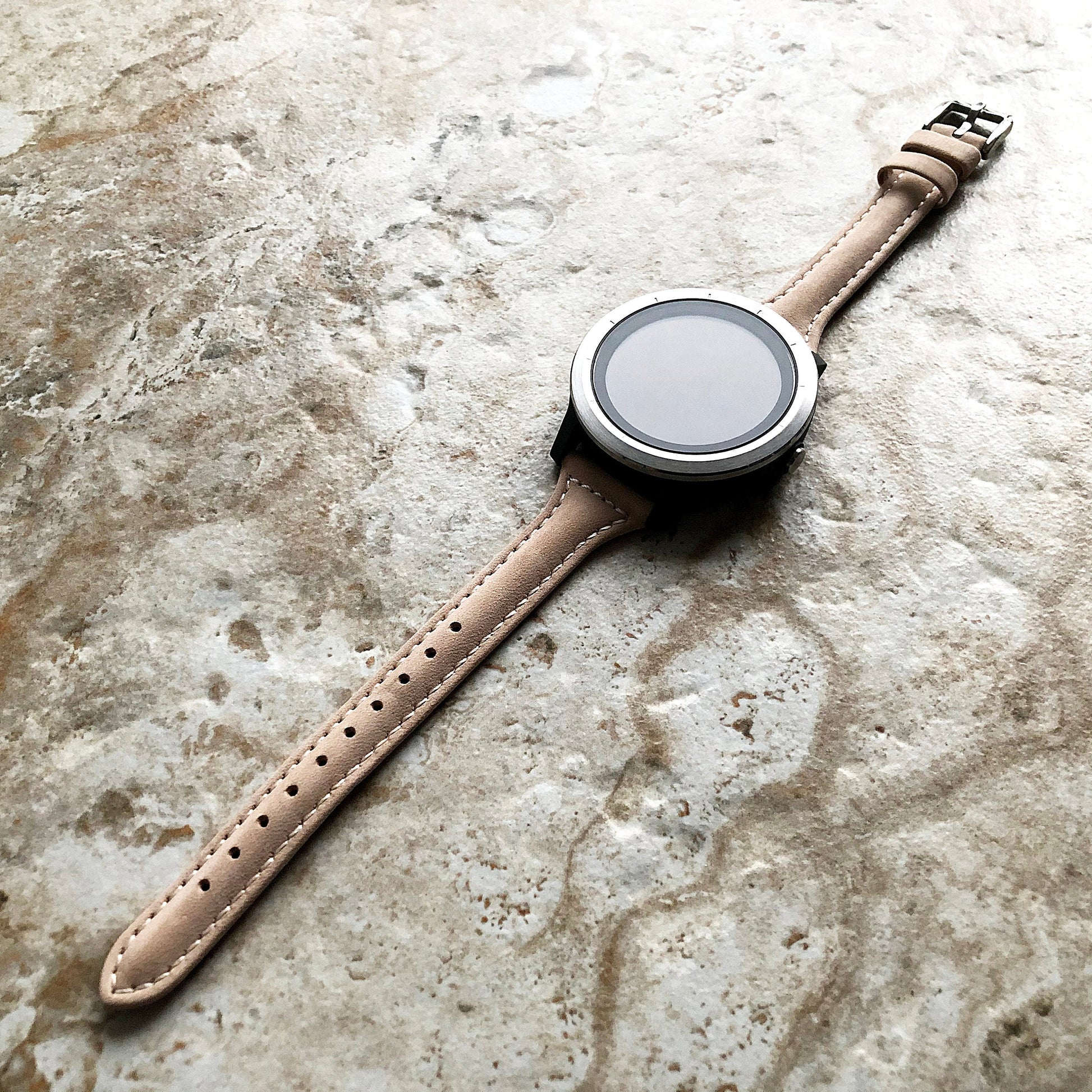 Garmin Beige Band for Vivomove 3, HR, Trend Luxe Sport Style Models Slim Leather with Stitches Bracelet Cuff Wristband Quick Release B20
