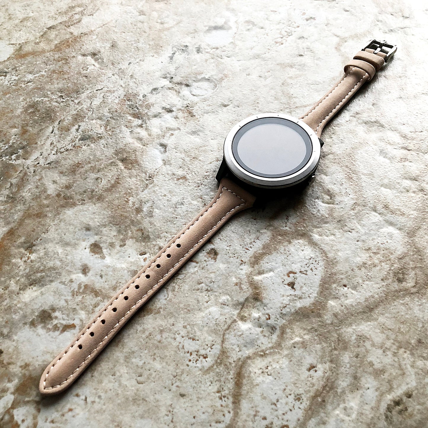 Garmin Beige Band for Vivoactive 5 3 and Music (Verizon) Slim Leather with Stitches Bracelet Strap Cuff Wristband Quick Release B20