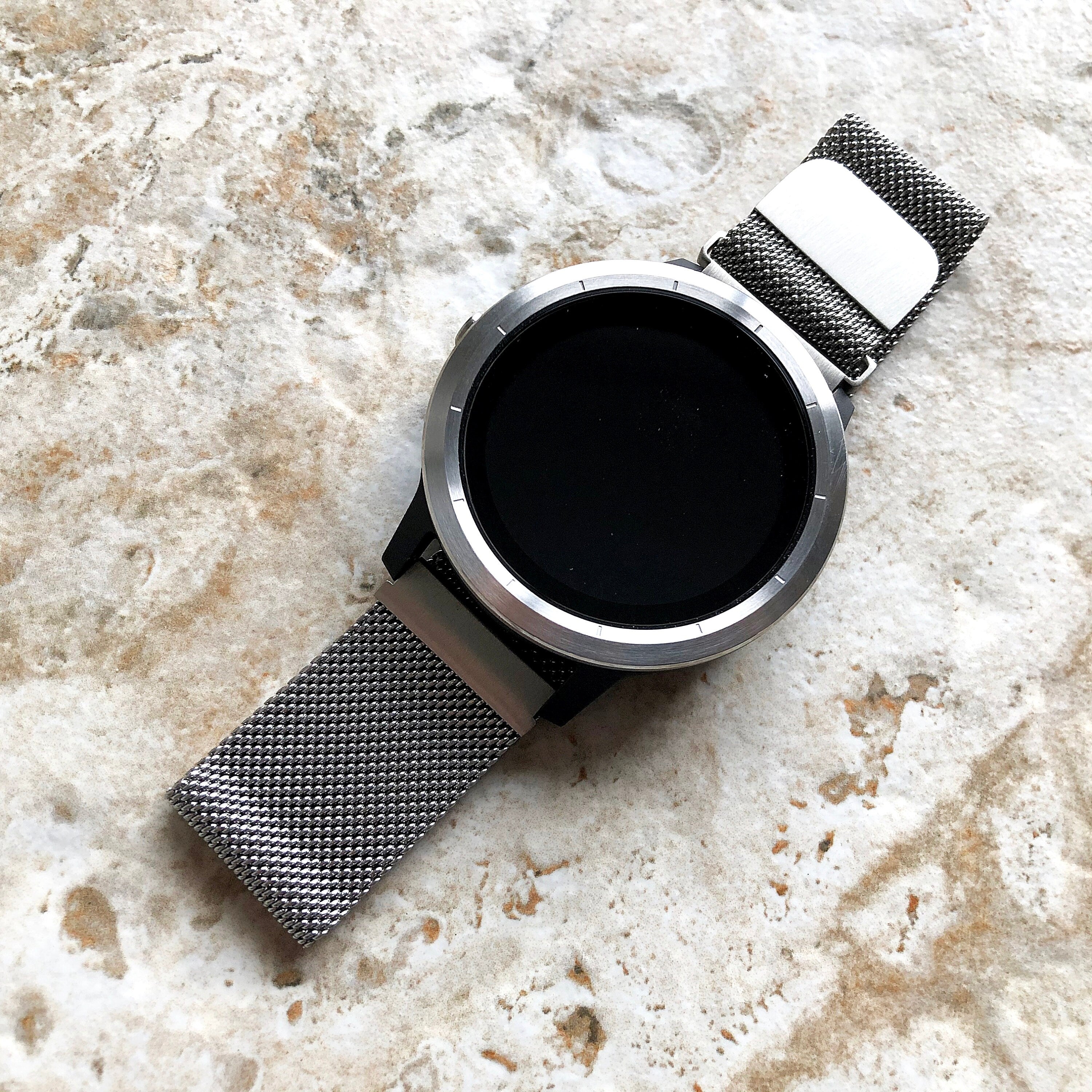 Garmin Silver Color Band Compatible with Vivoactive 5 3 and Music (Verizon) too Models Smartwatch Stainless Steel Milanese Mesh Strap - B20
