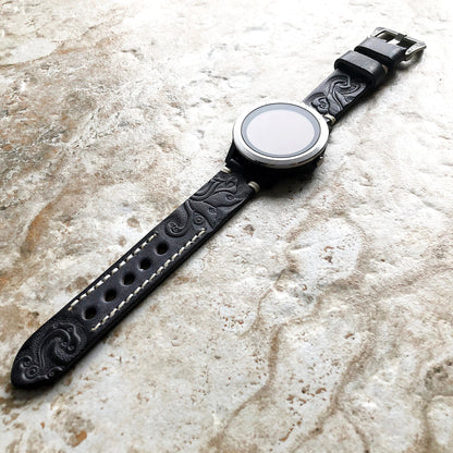 Garmin Black and Gray Band for Approach S12 S40 S42 CT10 Bundle Tooled Embossed Engraved Handmade Leather Bracelet Pins Buckle Tool B20