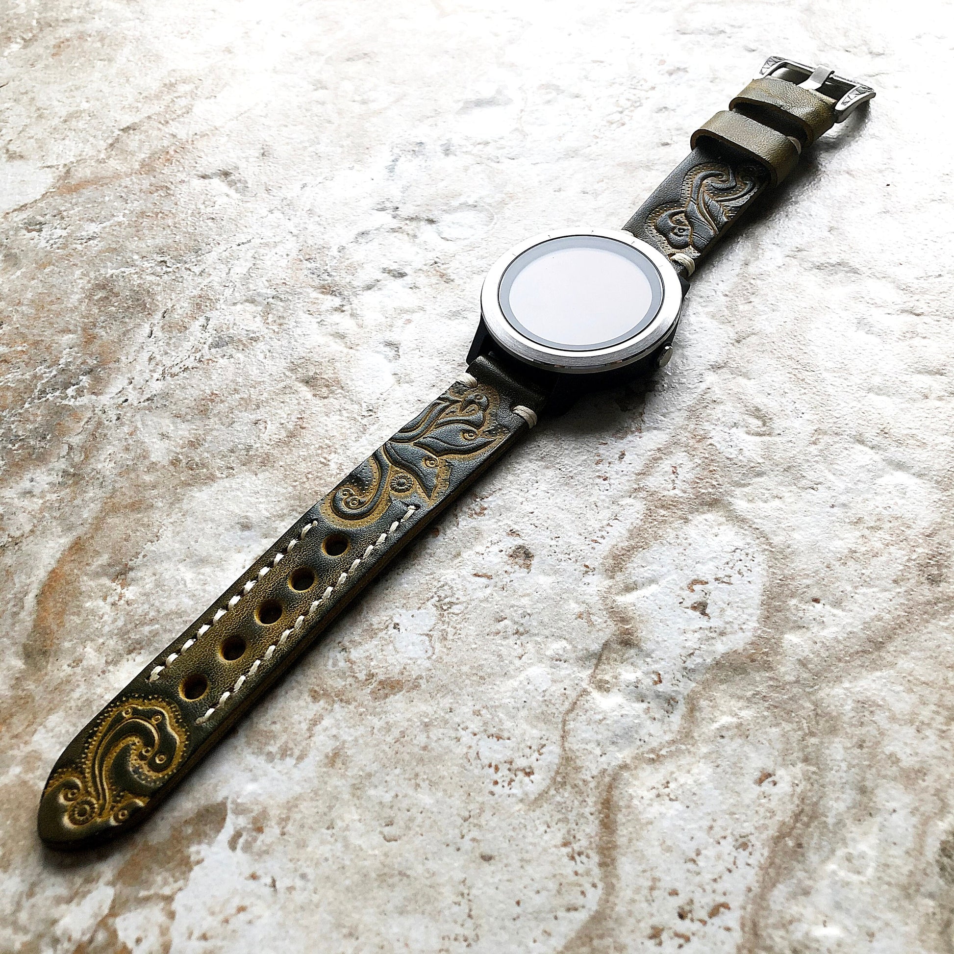 Garmin Green and Yellow Band for Approach S12 S40 S42 CT10 Bundle Models Tooled Embossed Handmade Leather Bracelet Pins Buckle Tool B20