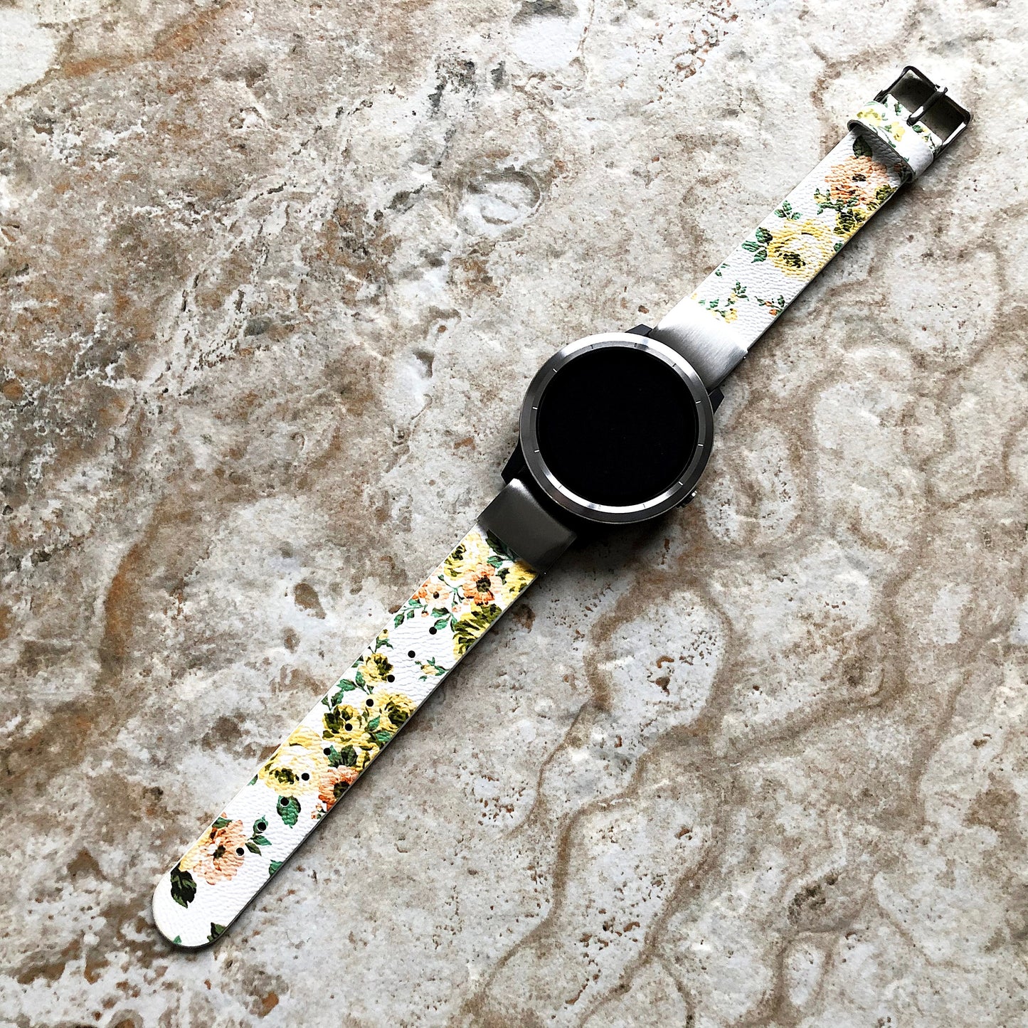 Garmin Yellow Floral FL1 Band for D2 Delta S Instinct 2S Descent Mk2S Mk3 Mk3i 43mm Approach S70 42mm Leather Quick Fit Watch Strap A20B18