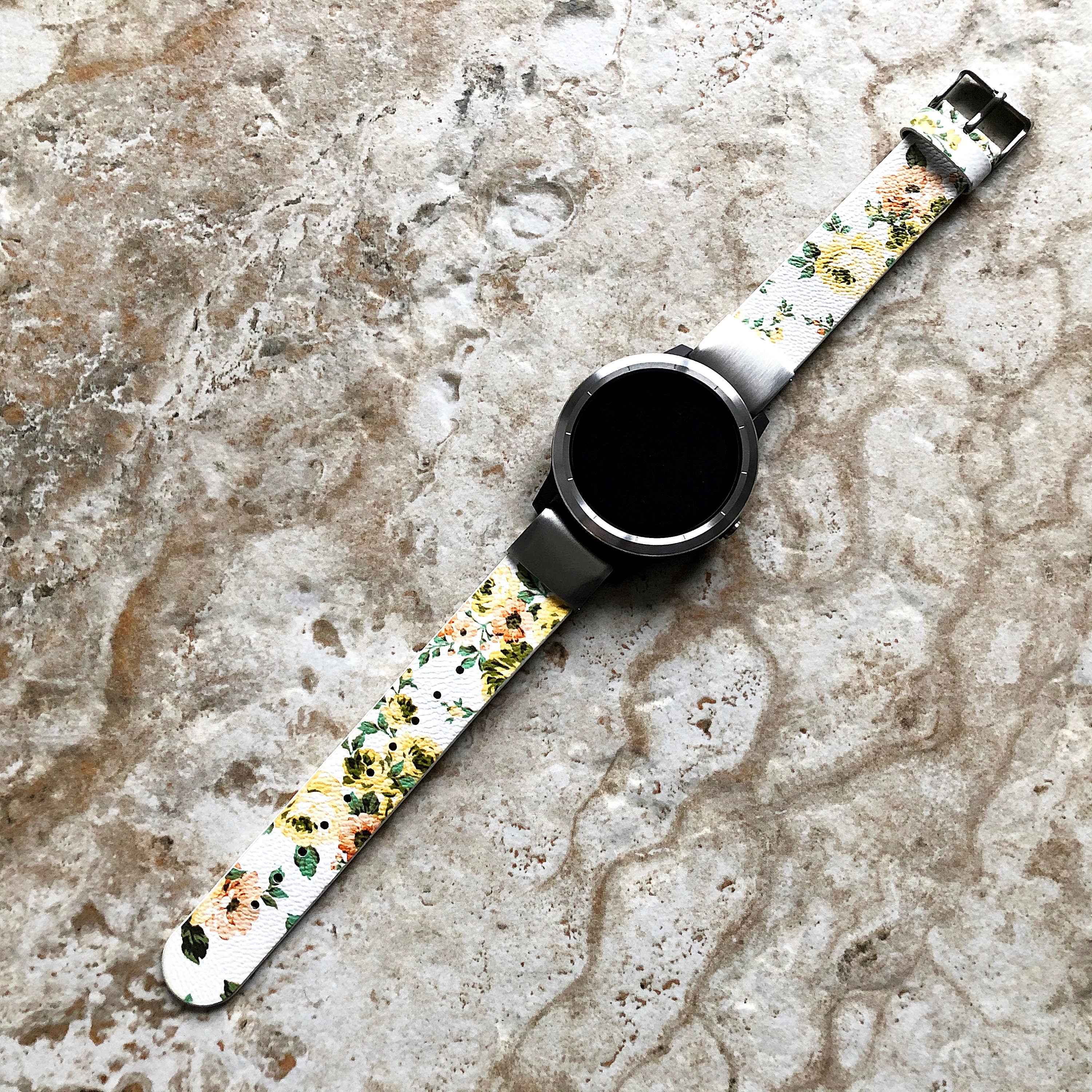 Garmin Yellow Floral FL1 Band for D2 Delta S Instinct 2S Descent Mk2S Mk3 Mk3i 43mm Approach S70 42mm Leather Quick Fit Watch Strap A20B18