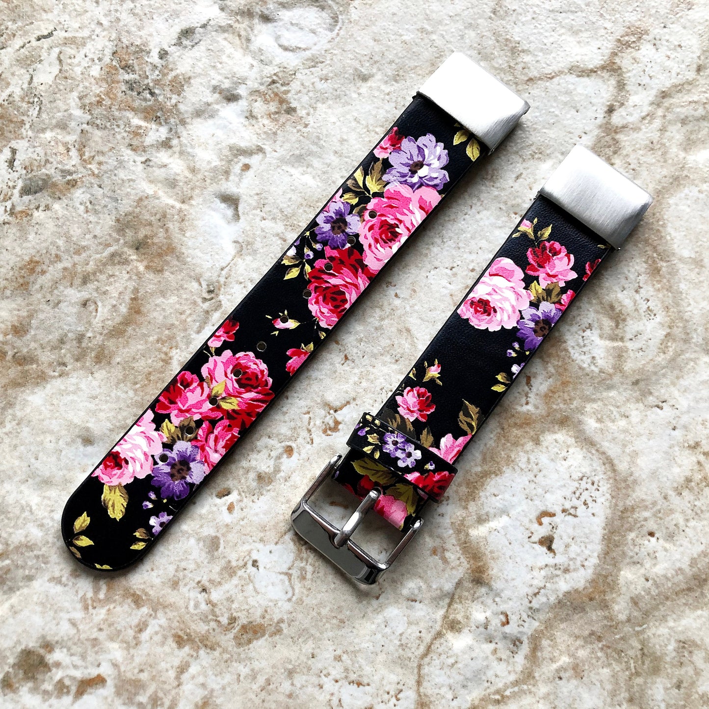 Garmin Black and Red Floral FL5 Band for D2 Delta S Instinct 2S Descent Mk2S Mk3 Mk3i 43mm Approach S70 42mm Leather Quick Fit Strap A20B18
