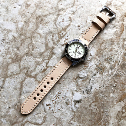 New 18mm 19mm 20mm 21mm 22mm 23mm 24mm 25mm Veggie Tanned Leather Fully Stitched Watch Band Strap Natural Color Soft Comfort - Pins and Tool