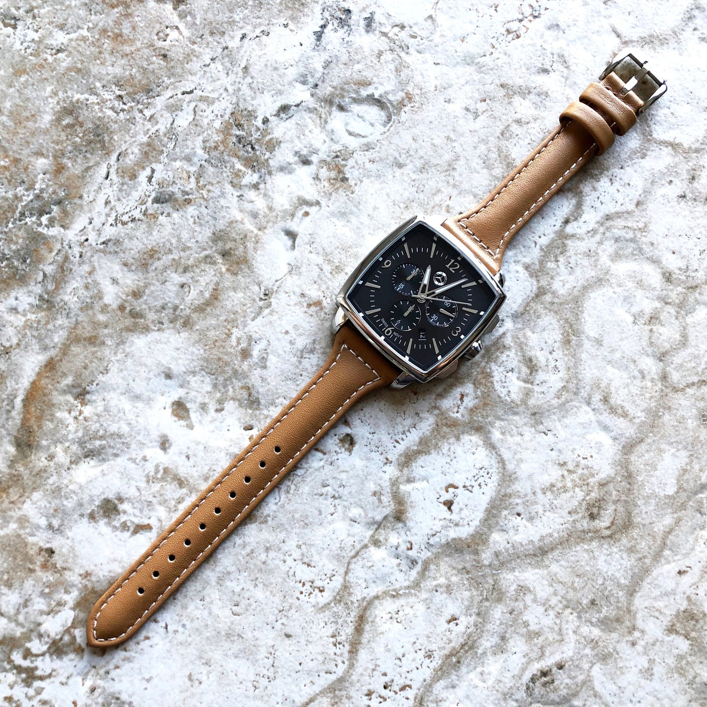 22mm Light Brown Slim and Elegant Soft Leather Watch Strap Band for Wrist Hand Watches - Quick Release Pins Included Easy n Ready to Attach