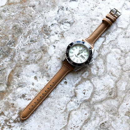 22mm Light Brown Slim and Elegant Soft Leather Watch Strap Band for Wrist Hand Watches - Quick Release Pins Included Easy n Ready to Attach