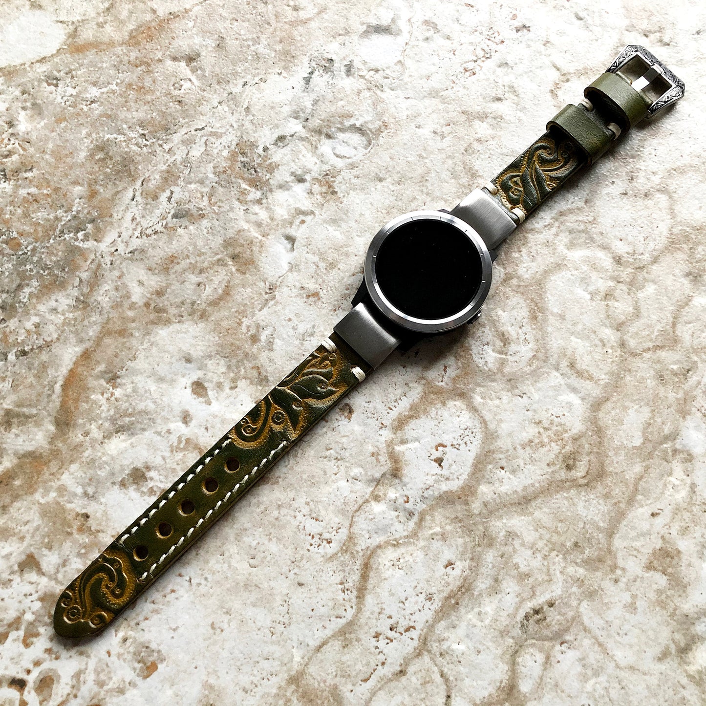 Garmin Green and Yellow Band for fenix 8 43mm 7S Pro Solar Sapphire fenix 6S Pro Sapphire Embossed Leather Quick Fit Watch Strap A20B18