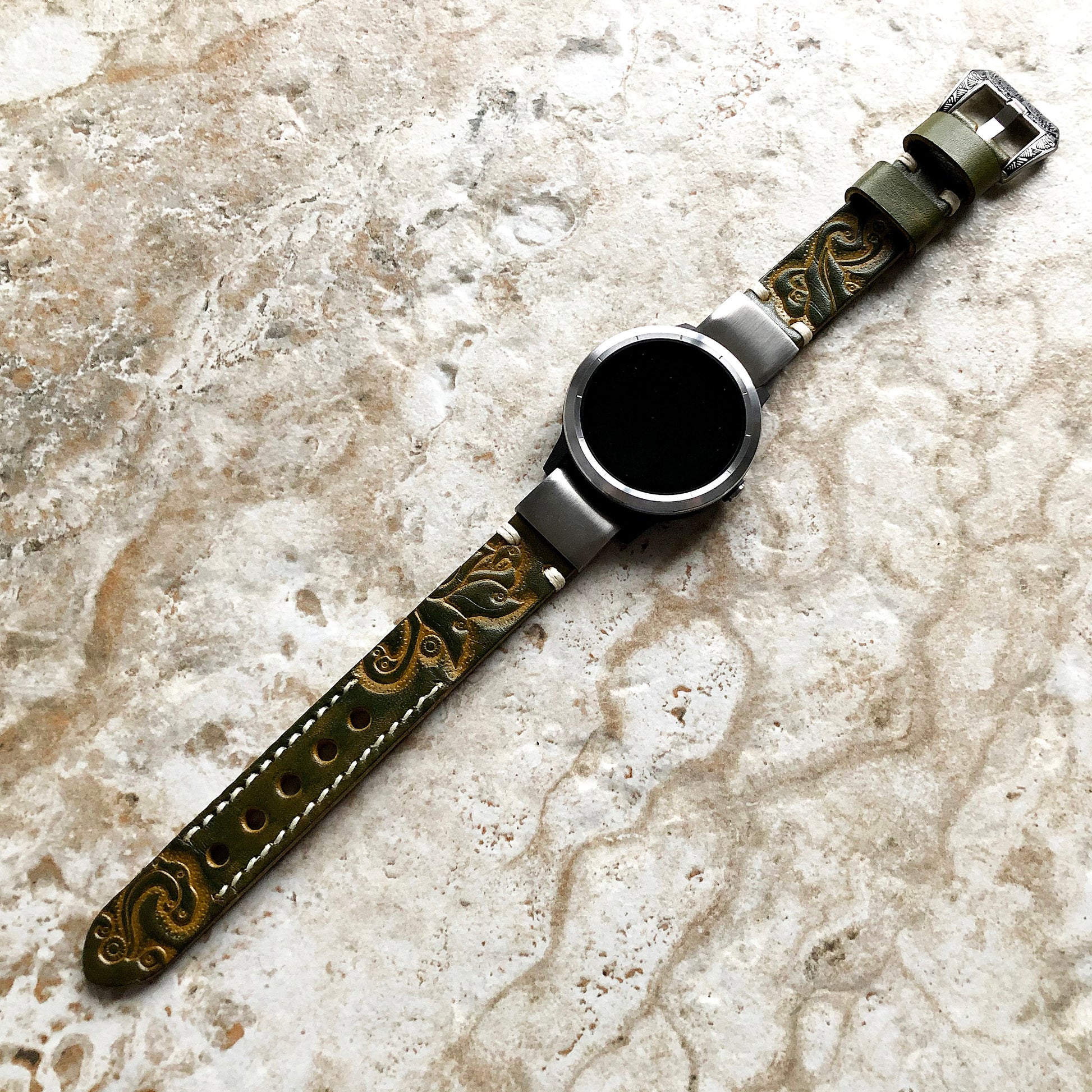 Garmin Green and Yellow Band for fenix 8 43mm 7S Pro Solar Sapphire fenix 6S Pro Sapphire Embossed Leather Quick Fit Watch Strap A20B18