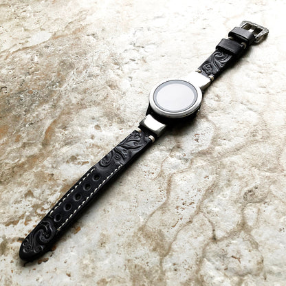 Black and Gray Garmin Band for D2 Mach 1 Delta Approach Instinct 2 Forerunner Descent G1 Embossed Leather Bracelet Quick Fit Straps A22-B20