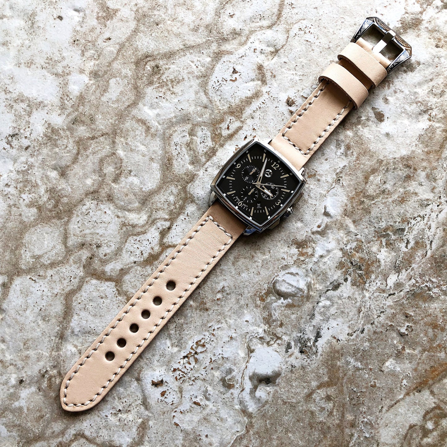 New 18mm 19mm 20mm 21mm 22mm 23mm 24mm 25mm Veggie Tanned Leather Fully Stitched Watch Band Strap Natural Color Soft Comfort - Pins and Tool