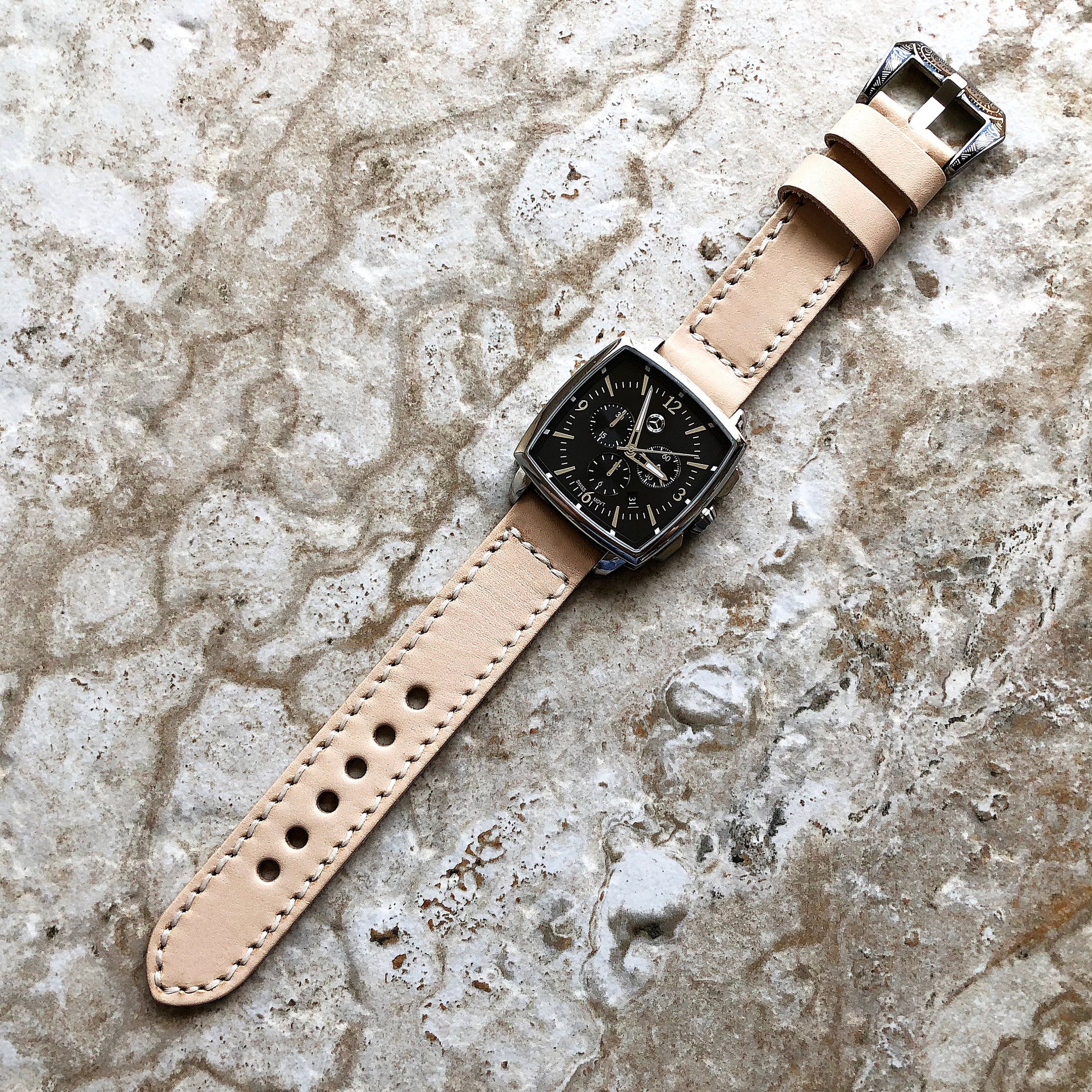New 18mm 19mm 20mm 21mm 22mm 23mm 24mm 25mm Veggie Tanned Leather Fully Stitched Watch Band Strap Natural Color Soft Comfort - Pins and Tool