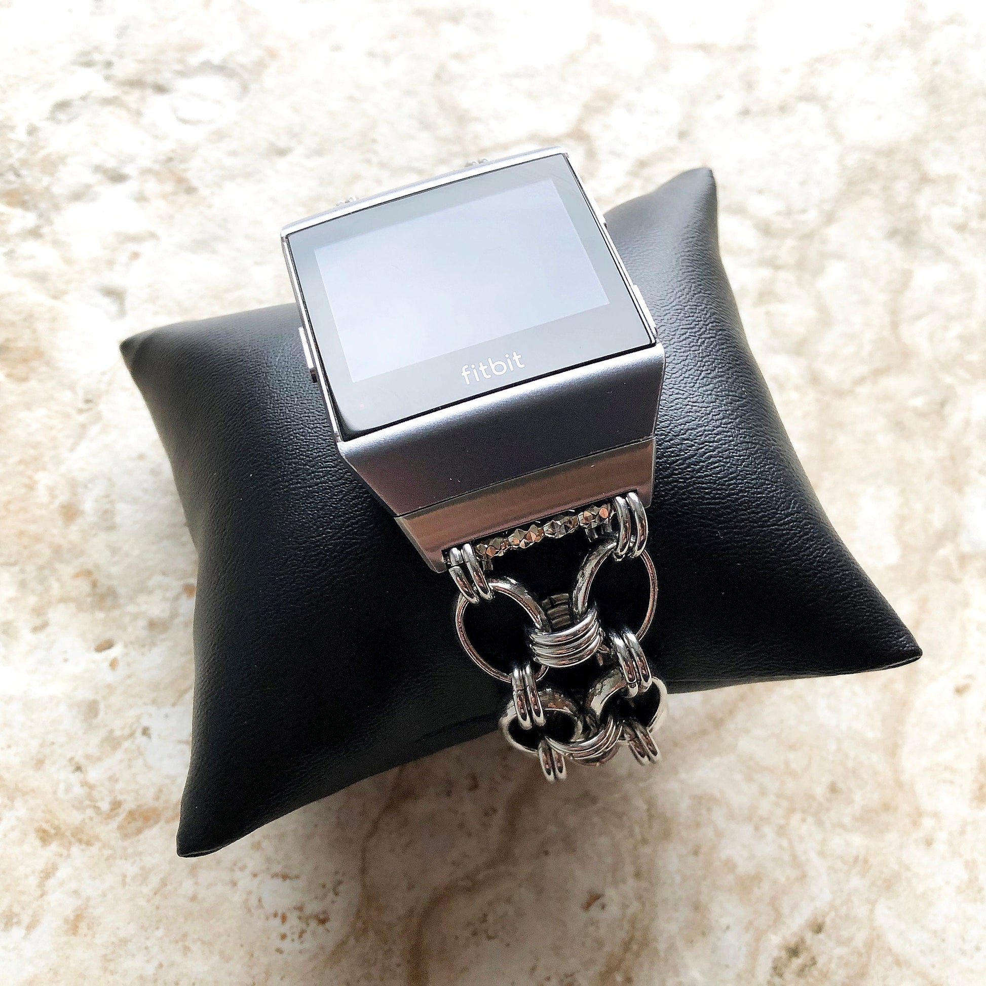 Fitbit Ionic Bracelet Concave Chain Links Stainless Steel Silver Color Fitness Tracker Smartwatch Band Tarnish Resistant Handmade Jewelry