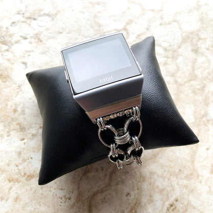 Fitbit Ionic Bracelet Concave Chain Links Stainless Steel Silver Color Fitness Tracker Smartwatch Band Tarnish Resistant Handmade Jewelry