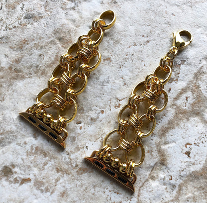 New Apple Watch Bracelet Band Concave Chain Link Stainless Steel Gold Color for iWatch Ultra 2 49mm and 9 8 Series 41mm 45mm Handmade Strap