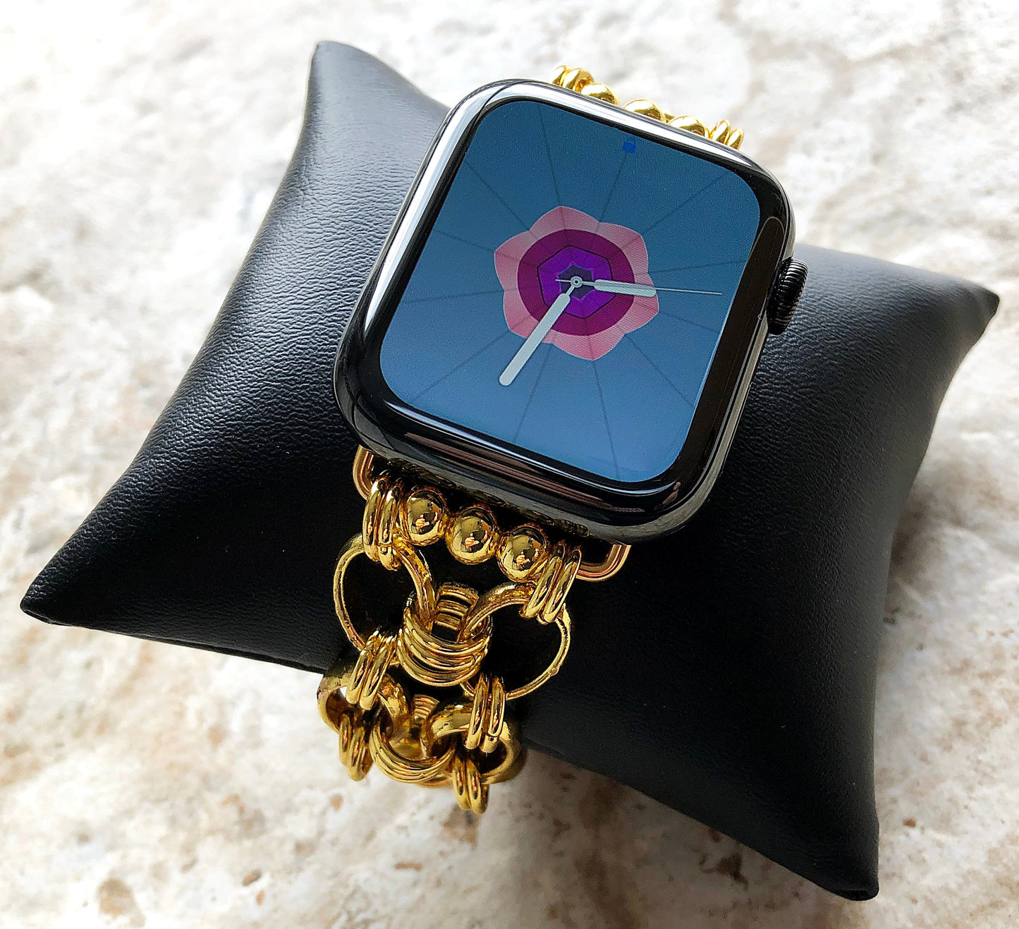 New Apple Watch Bracelet Band Concave Chain Link Stainless Steel Gold Color for iWatch Ultra 2 49mm and 9 8 Series 41mm 45mm Handmade Strap