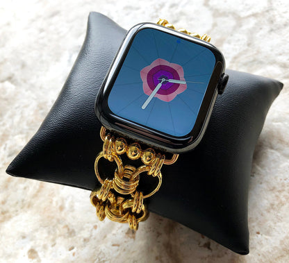 New Apple Watch Bracelet Band Concave Chain Link Stainless Steel Gold Color for iWatch Ultra 2 49mm and 9 8 Series 41mm 45mm Handmade Strap