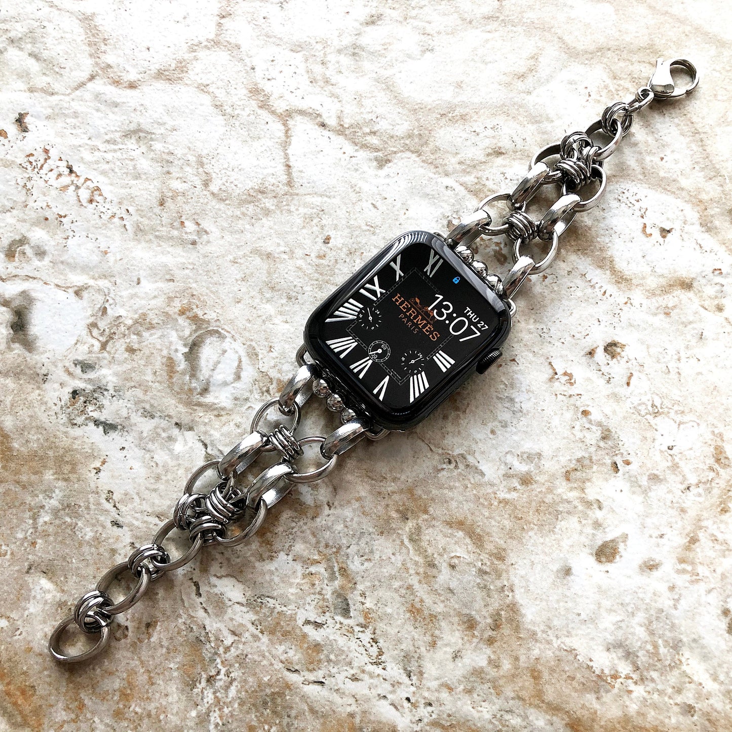 New Apple Watch Band Bracelet for iWatch Ultra 2 49mm and 9 8 Series 41mm 45mm Case Handmade Convex Stainless Steel Silver Color Strap
