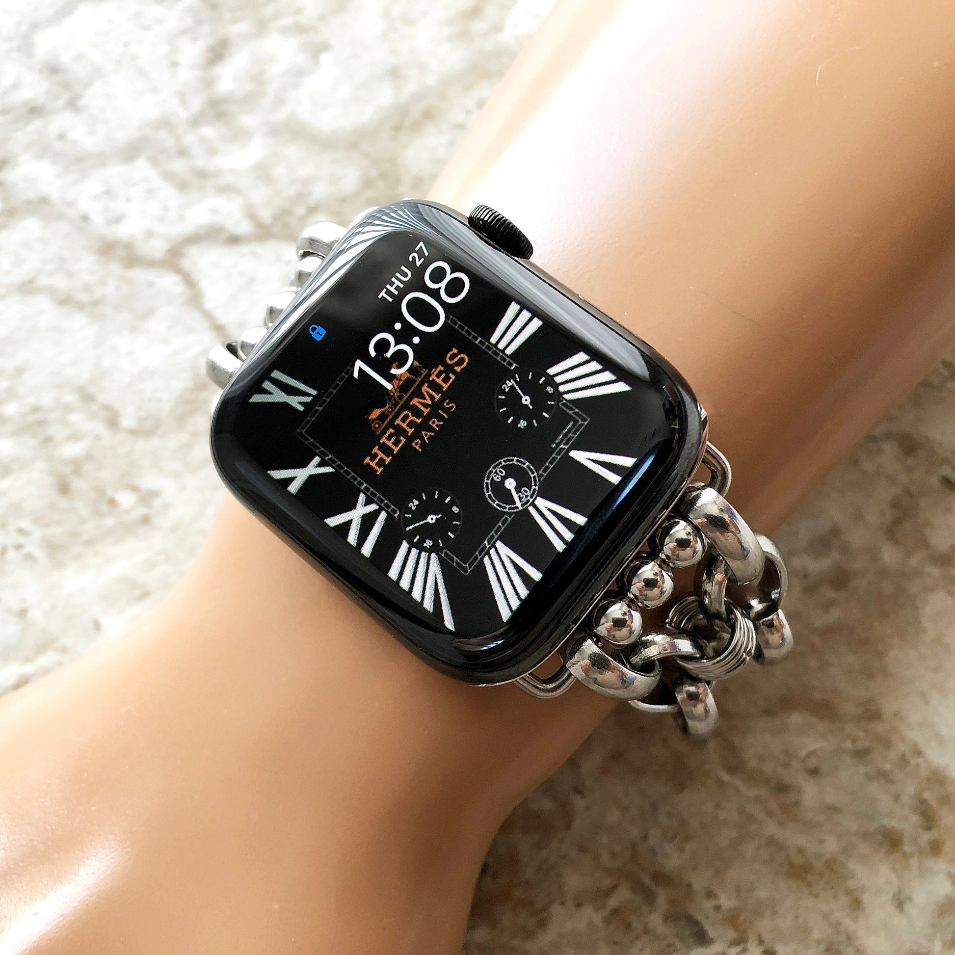 New Apple Watch Band Bracelet for iWatch Ultra 2 49mm and 9 8 Series 41mm 45mm Case Handmade Convex Stainless Steel Silver Color Strap