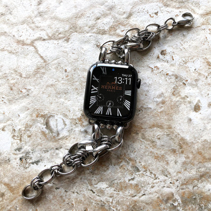 New Apple Watch Band Bracelet for iWatch Ultra 2 49mm and 9 8 Series 41mm 45mm Case Handmade Convex Stainless Steel Silver Color Strap