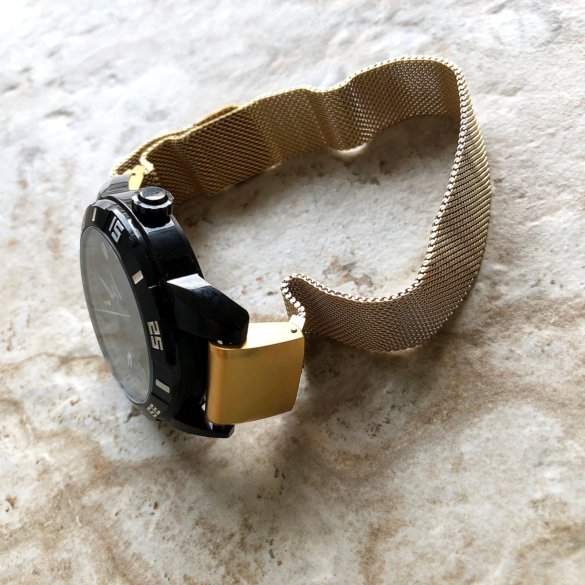 Gold Color Garmin Band Compatible with D2 Tactix 7 Pro Bravo Charlie Delta Stainless Steel Milanese Mesh Quick Fit Watch Straps A26-B22