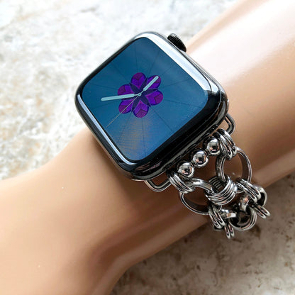 New Apple Watch Band Bracelet for iWatch Ultra 2 49mm and 9 8 Series 41mm 45mm Case Concave St Steel Handmade Silver Color Strap Jewelry