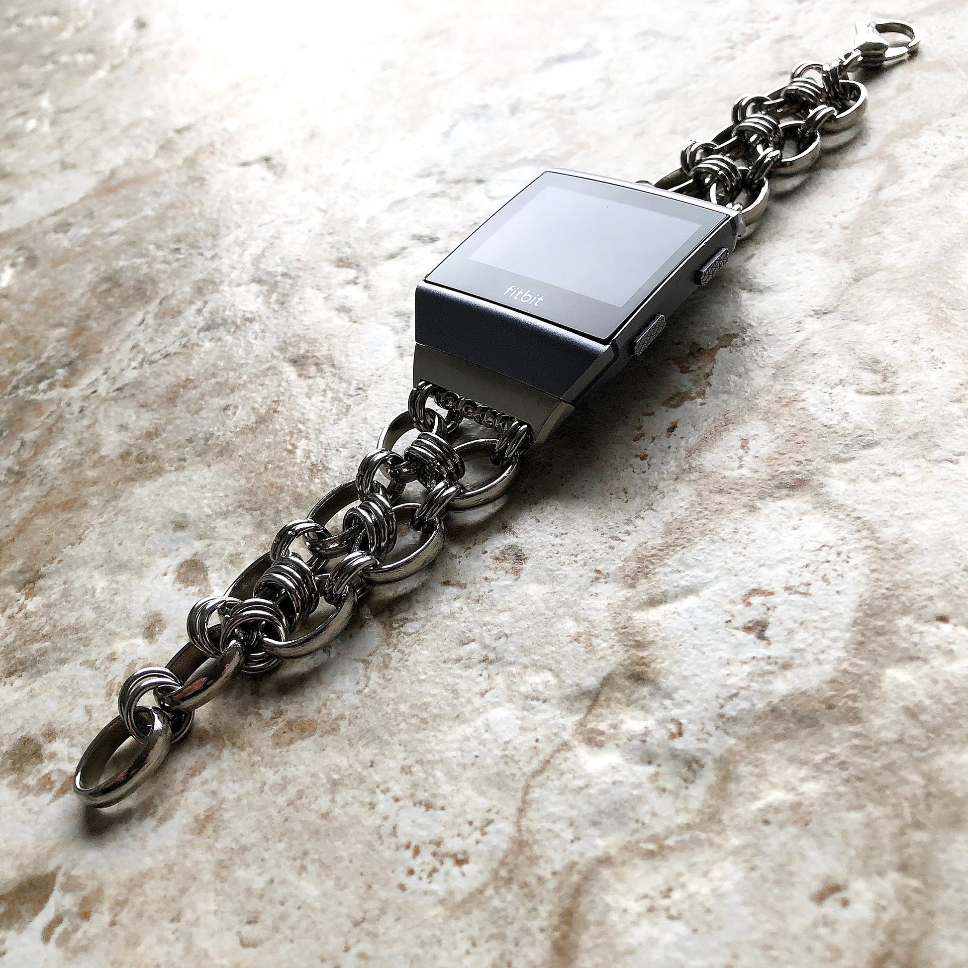 Fitbit Ionic Bracelet Concave Chain Links Stainless Steel Silver Color Fitness Tracker Smartwatch Band Tarnish Resistant Handmade Jewelry