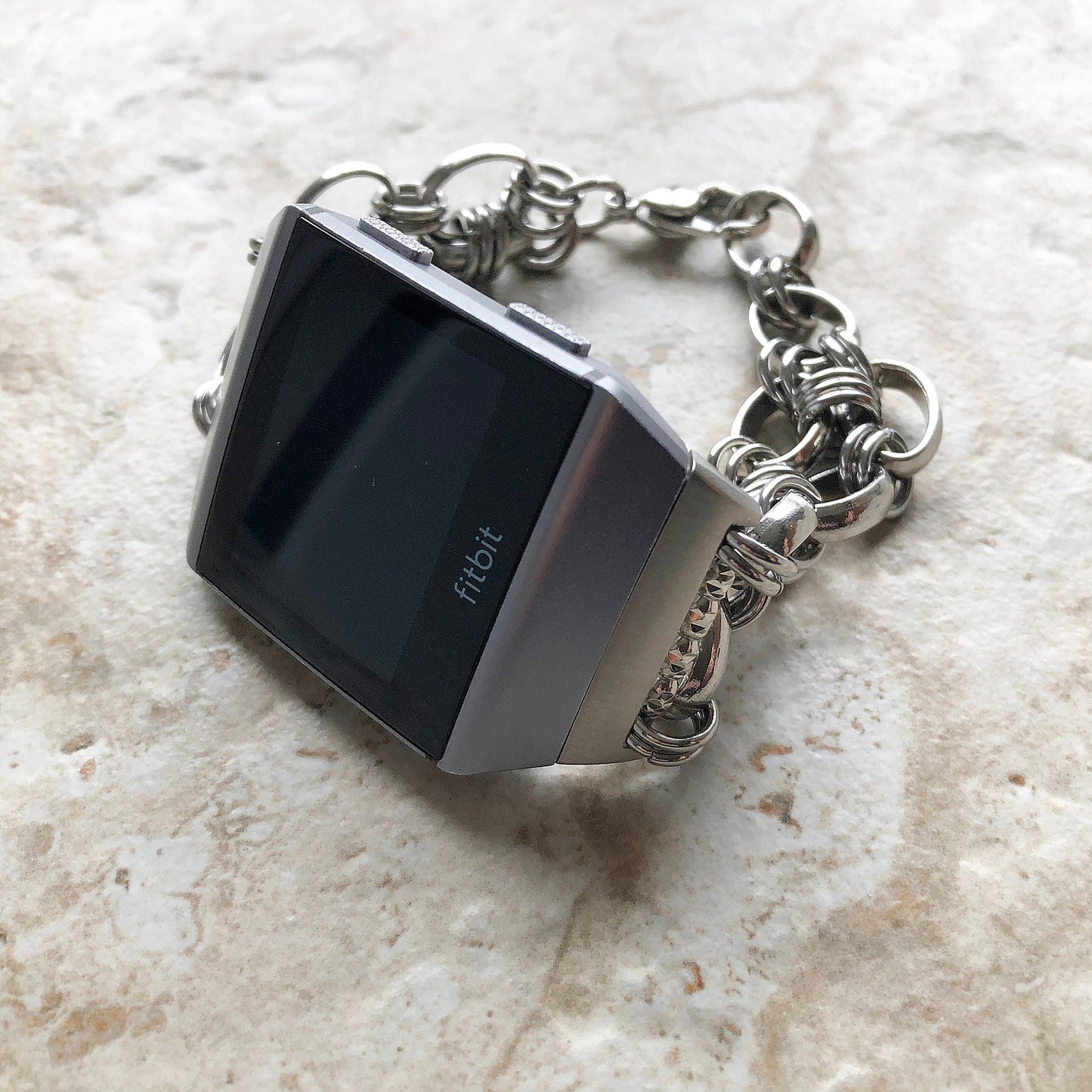 Fitbit Ionic Bracelet Concave Chain Links Stainless Steel Silver Color Fitness Tracker Smartwatch Band Tarnish Resistant Handmade Jewelry