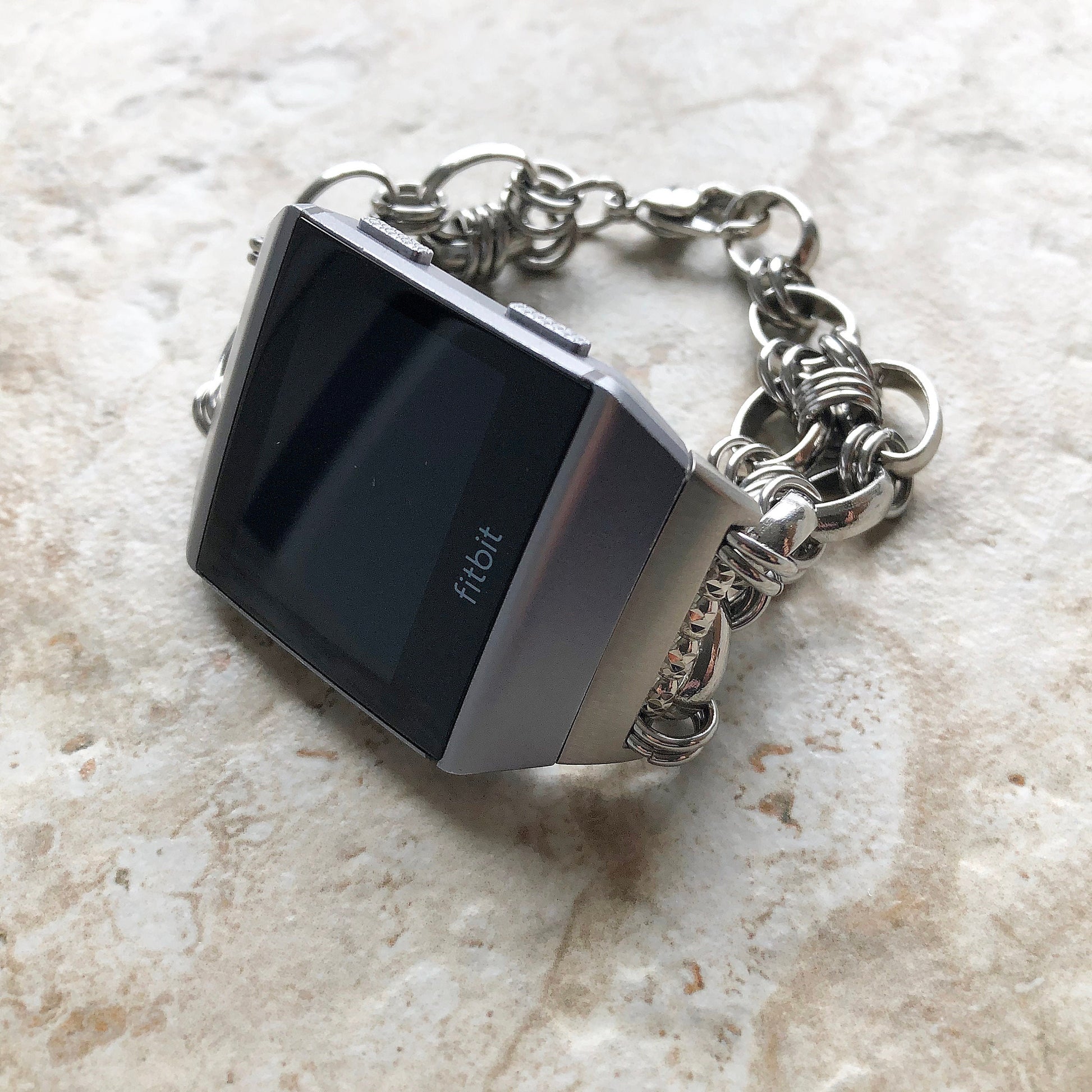 Fitbit Ionic Bracelet Concave Chain Links Stainless Steel Silver Color Fitness Tracker Smartwatch Band Tarnish Resistant Handmade Jewelry