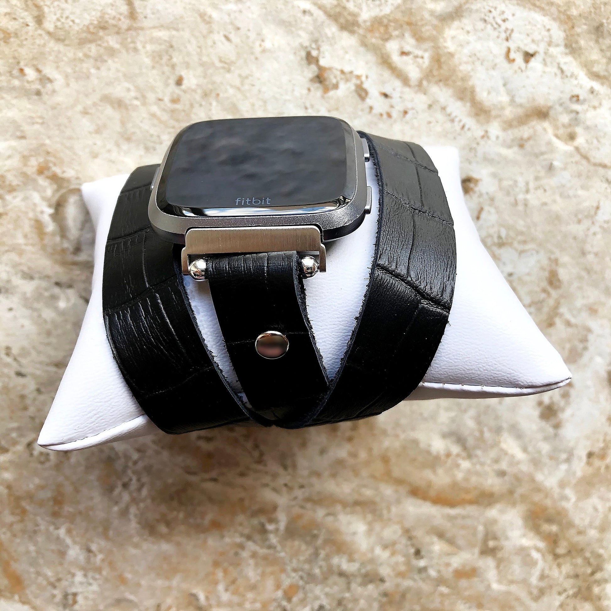 Apple Watches All Fitbit Versa 2 Ionic Black Crocodile Alligator Pattern Embossed Leather Watch Band Triple Wrap Around Wrist Bracelet Strap