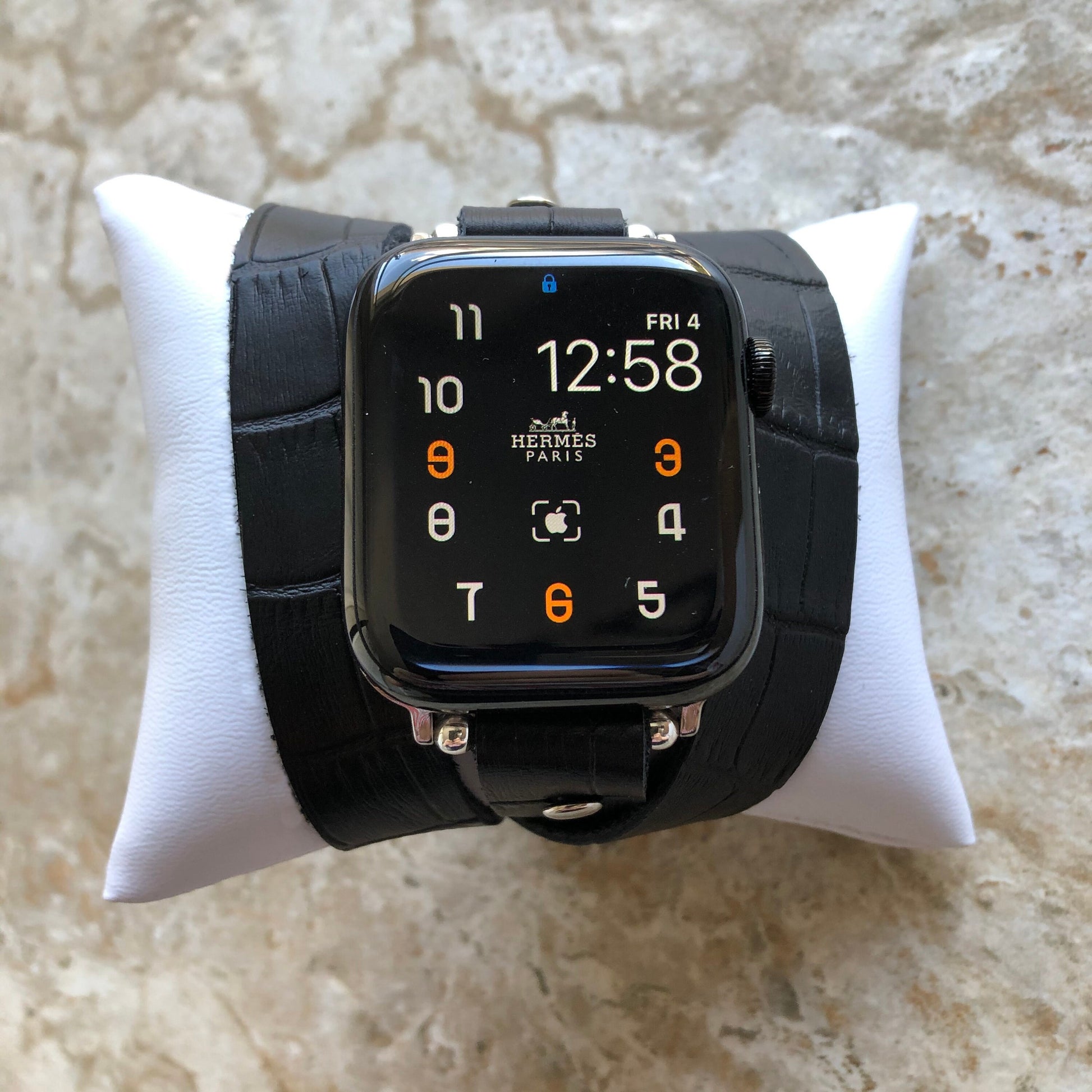 Apple Watches All Fitbit Versa 2 Ionic Black Crocodile Alligator Pattern Embossed Leather Watch Band Triple Wrap Around Wrist Bracelet Strap