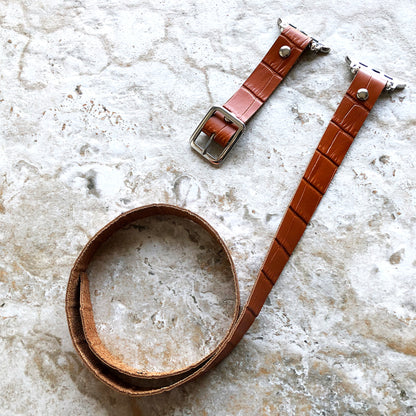 Apple Watch Ultra 2 9 8 7 SE 6 5 4 3 2 1 Case 38mm 40 41 42 44 45mm 49mm Brown Crocodile Alligator Pattern Embossed Leather Band Triple Wrap