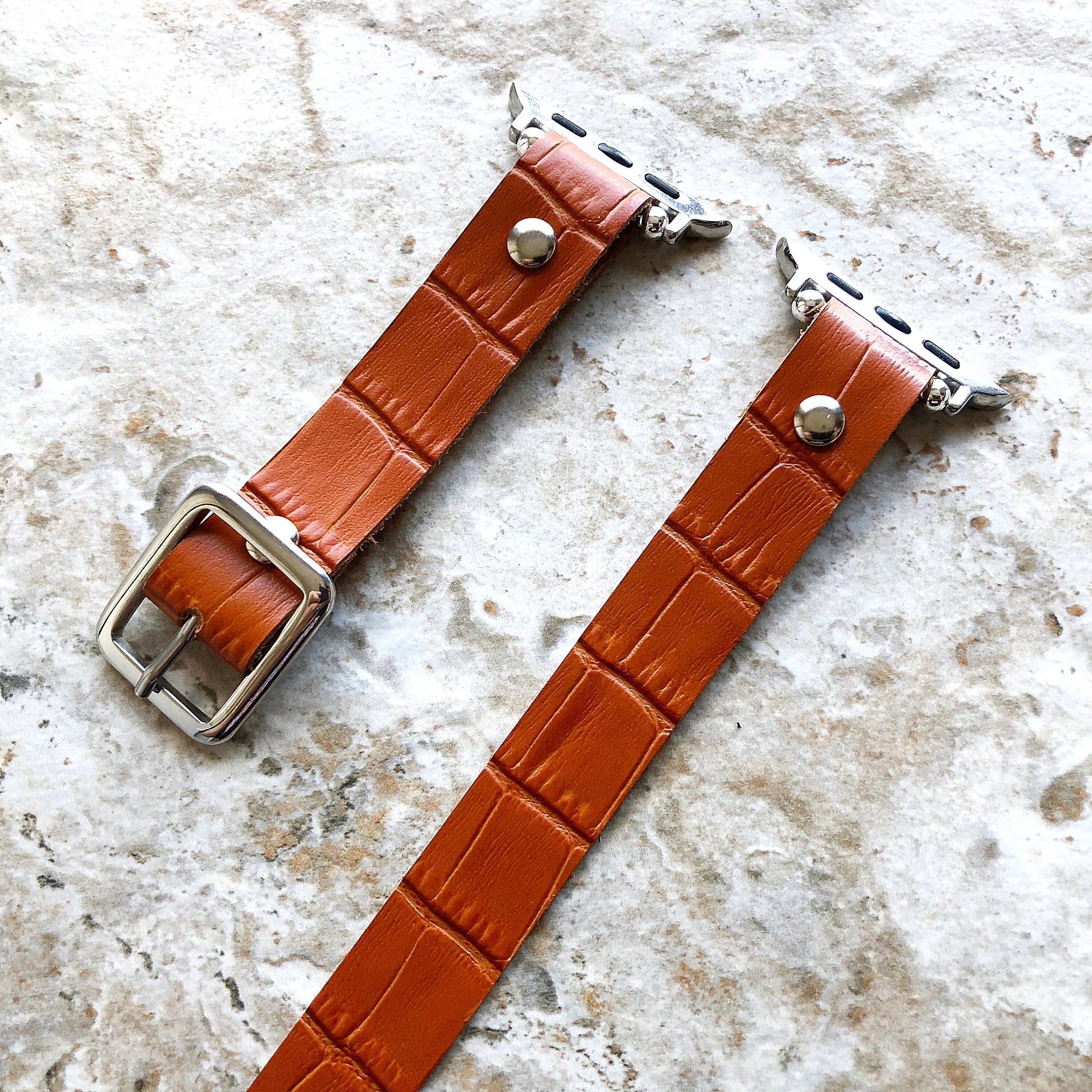 Apple Watch Ultra 2 9 8 7 SE 6 5 4 3 2 1 Case 38mm 40 41 42 44 45mm 49mm Brown Crocodile Alligator Pattern Embossed Leather Band Triple Wrap