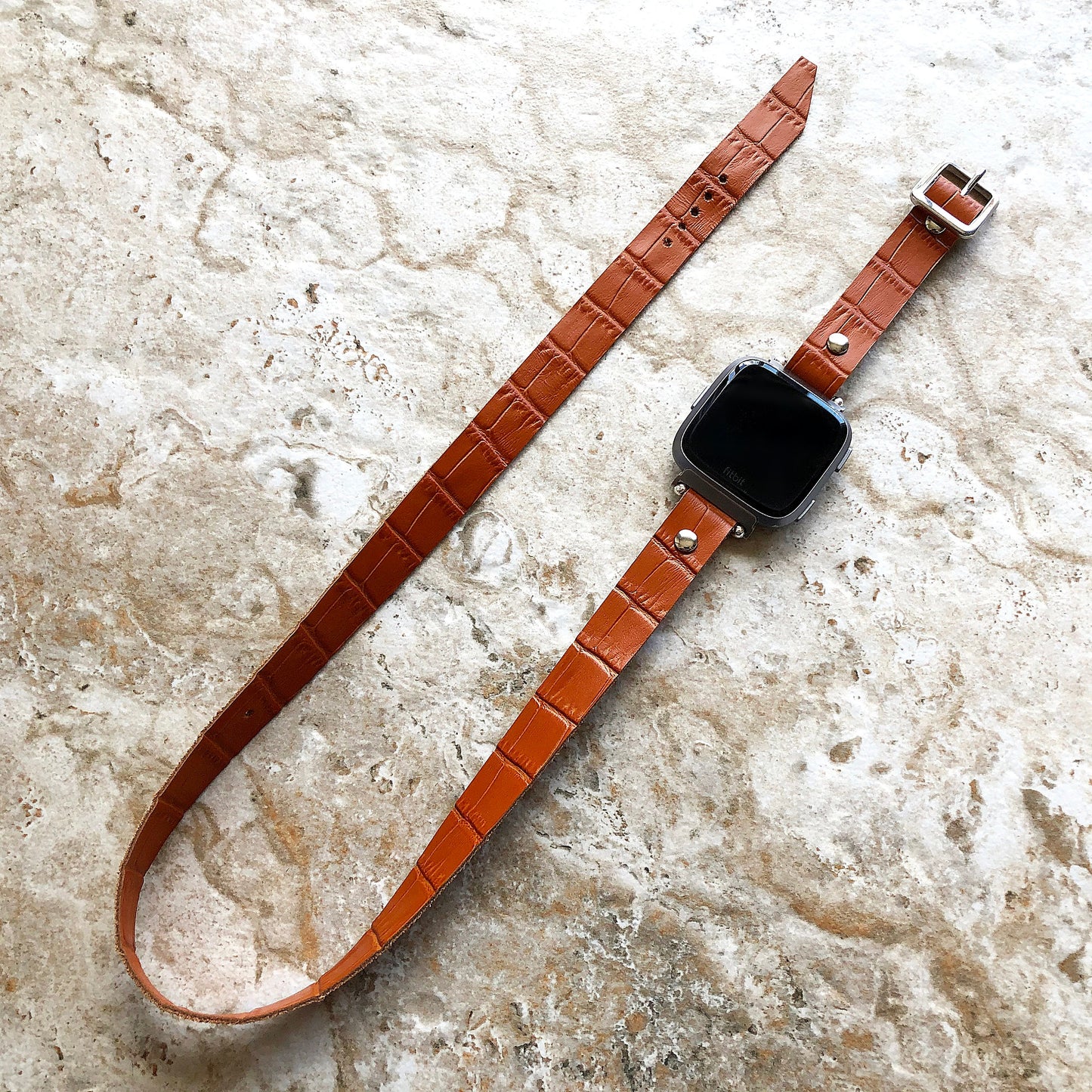 Brown Fitbit Versa 2 3 4 Sense 2 Band Crocodile Alligator Pattern Leather Bracelet Triple Wrap Around Wrist Straps Silver Rose Gold Black