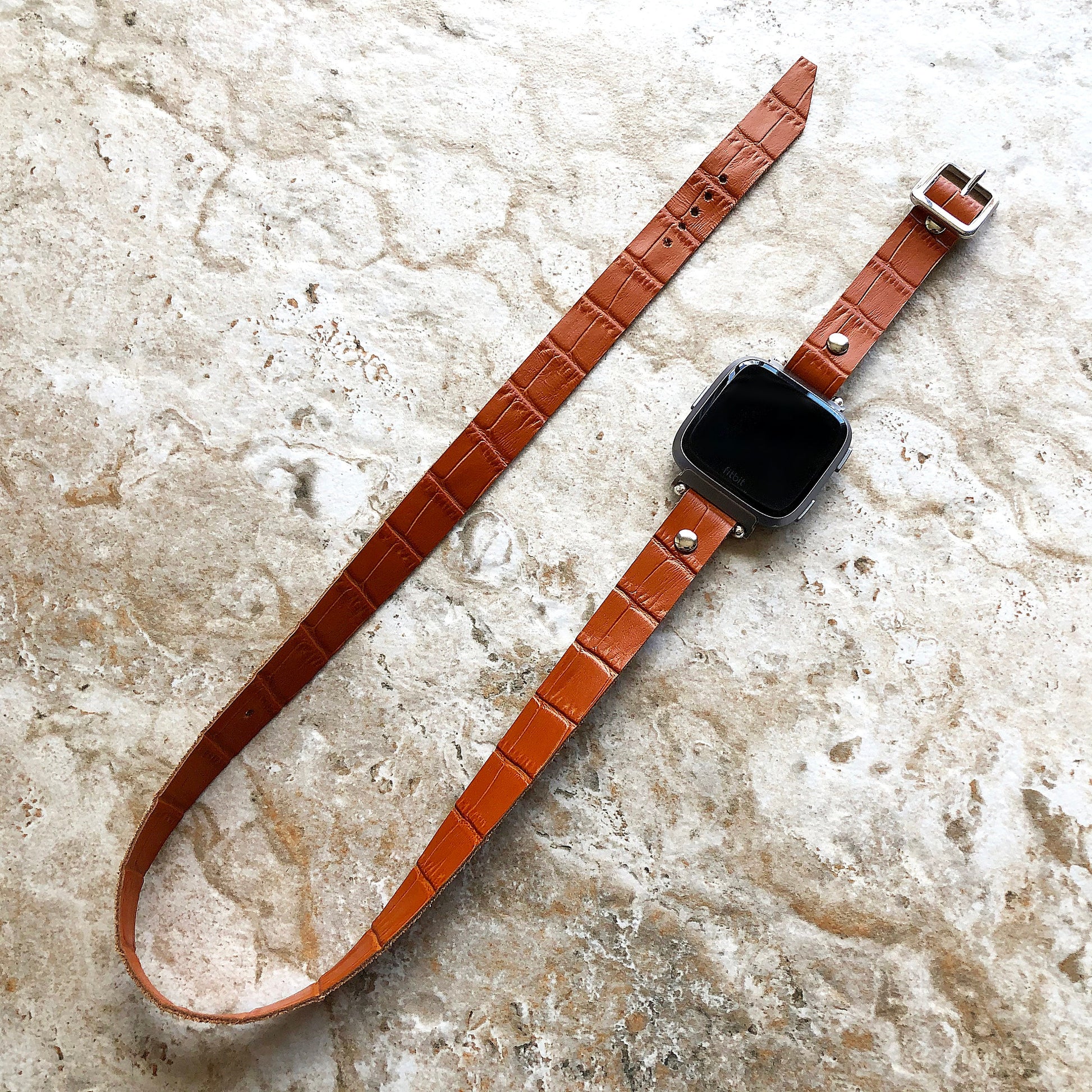 Brown Fitbit Versa 2 3 4 Sense 2 Band Crocodile Alligator Pattern Leather Bracelet Triple Wrap Around Wrist Straps Silver Rose Gold Black
