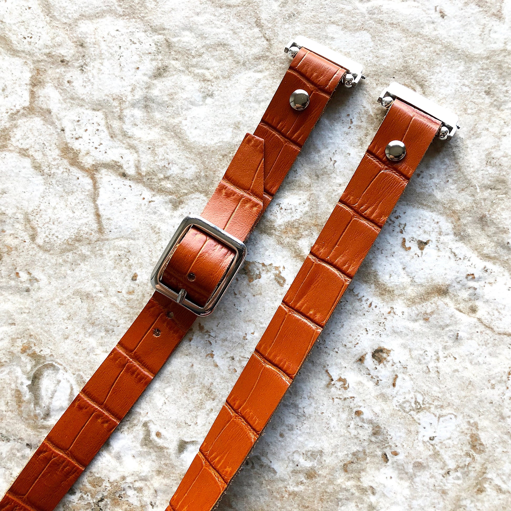 Brown Fitbit Versa 2 3 4 Sense 2 Band Crocodile Alligator Pattern Leather Bracelet Triple Wrap Around Wrist Straps Silver Rose Gold Black