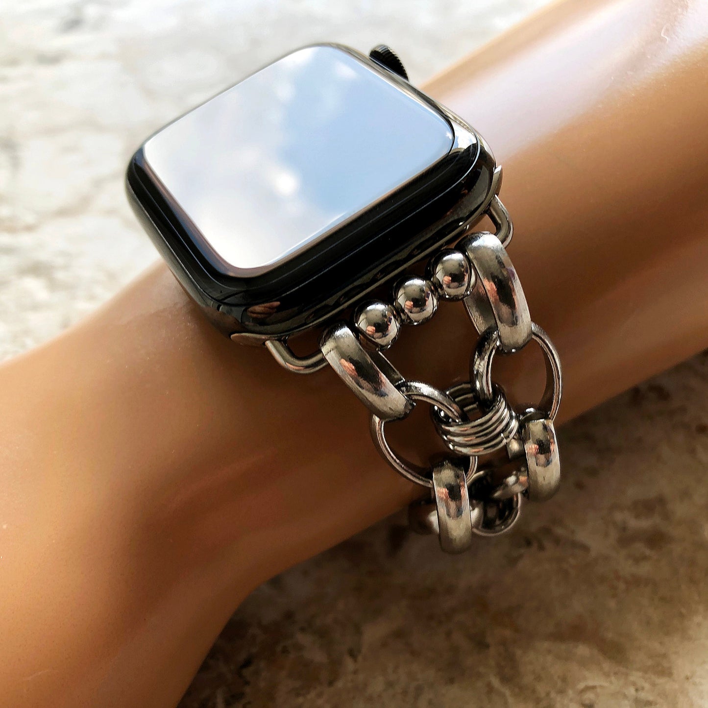 New Apple Watch Band Bracelet for iWatch Ultra 2 49mm and 9 8 Series 41mm 45mm Case Handmade Convex Stainless Steel Silver Color Strap