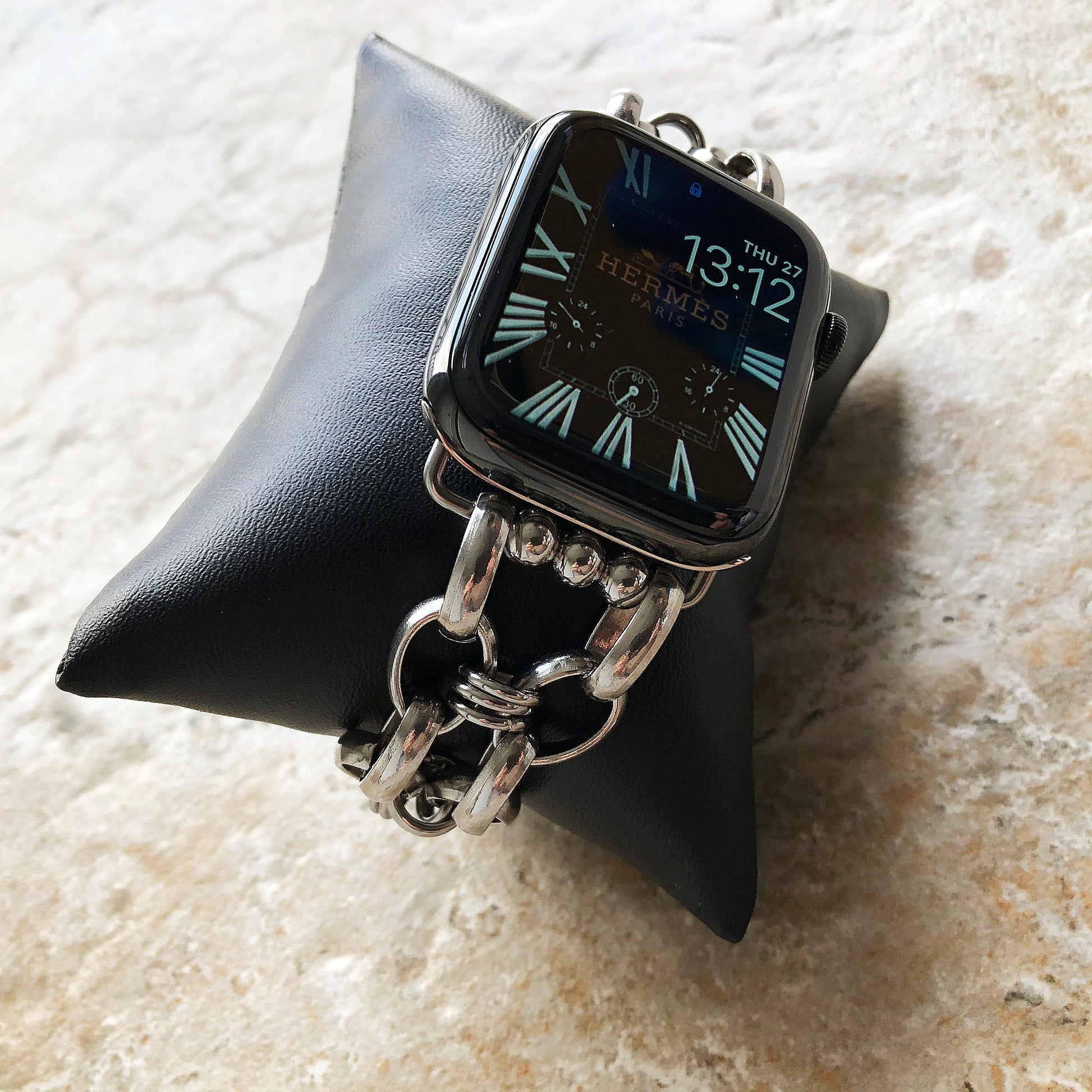 New Apple Watch Band Bracelet for iWatch Ultra 2 49mm and 9 8 Series 41mm 45mm Case Handmade Convex Stainless Steel Silver Color Strap