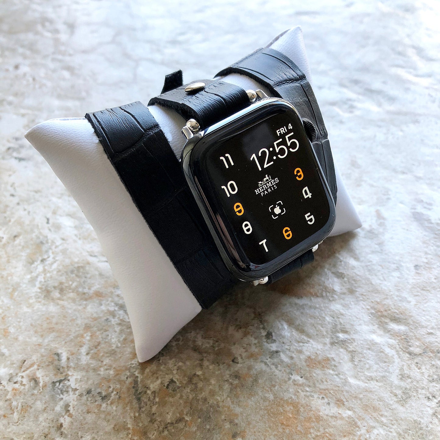 Apple Watch Ultra 2 49mm and 9 8 Series 41mm 45mm Case Black Crocodile Alligator Pattern Embossed Handmade Leather Band Triple Wrap Strap