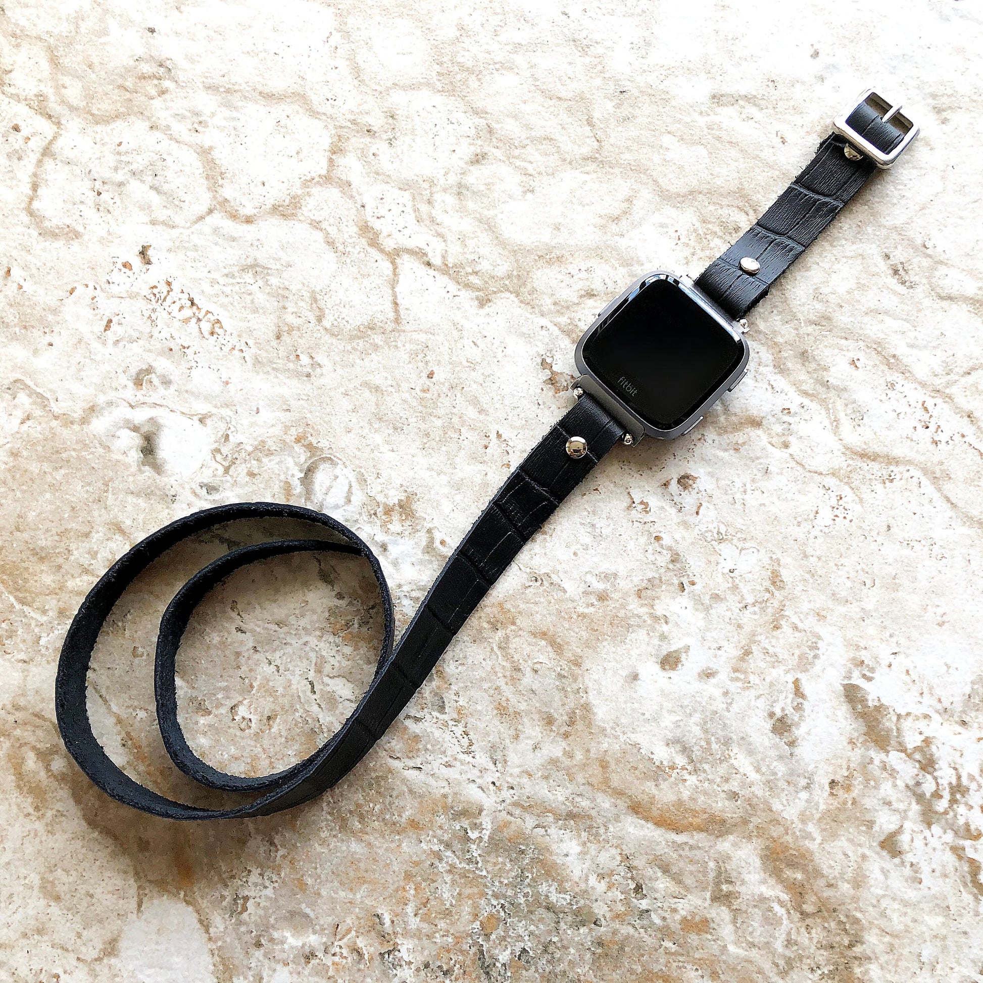 Black Fitbit Versa 2 3 4 Sense 2 Band Crocodile Alligator Pattern Leather Bracelet Triple Wrap Around Wrist Straps Silver Rose Gold Black