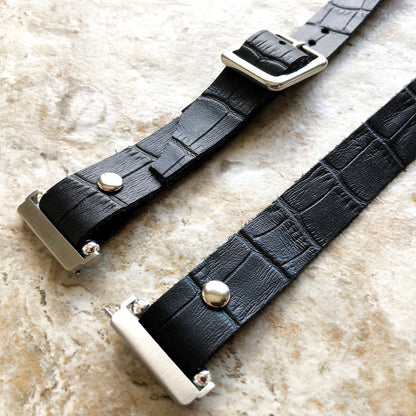 Black Fitbit Versa 2 3 4 Sense 2 Band Crocodile Alligator Pattern Leather Bracelet Triple Wrap Around Wrist Straps Silver Rose Gold Black